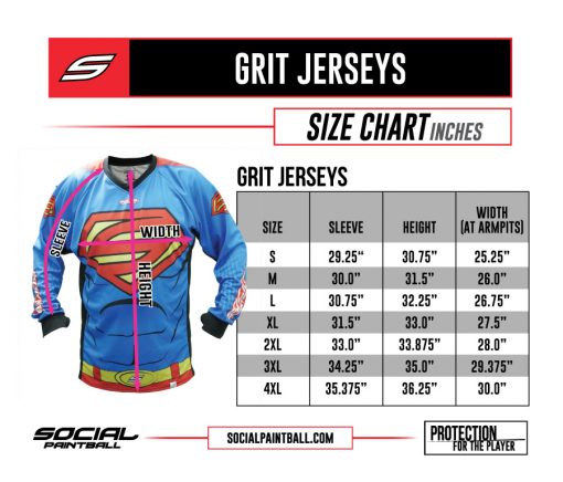 Social Paintball Custom Jersey SMPL Size Chart