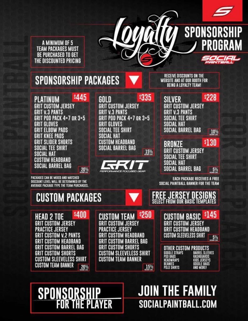 Social Paintball Loyalty Sponsorship Program & Team Packages For the