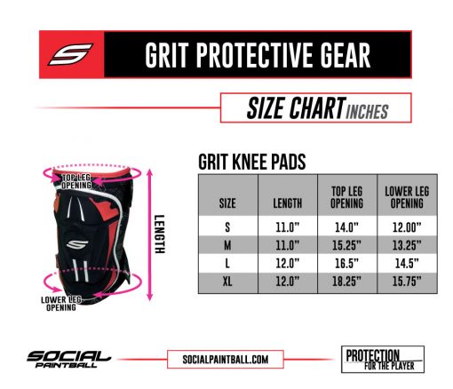 Social Paintball Grit Knee Pad Size Chart