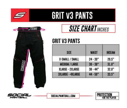 Social Paintball Grit Pants v3 Size Chart
