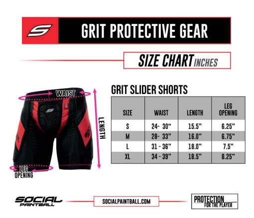 Social Paintball Grit Slider Shorts Size Chart