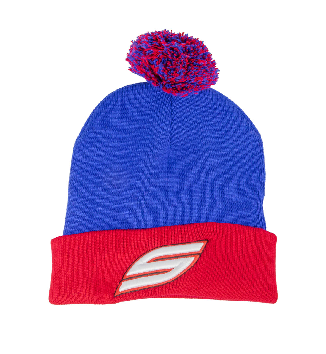 Pom Pom Beanie, Blue Red - Social Paintball