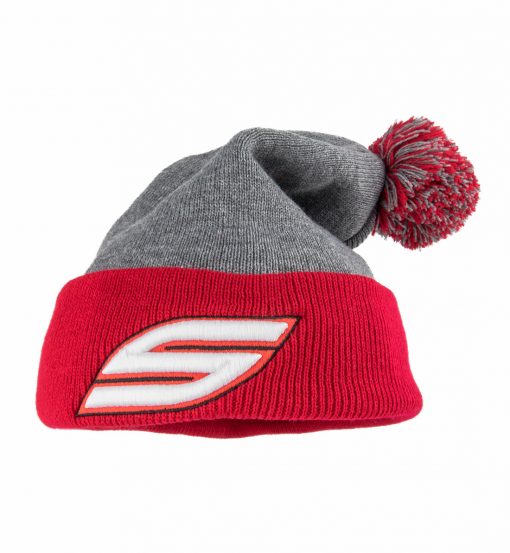 Pom Pom Beanie, Gray Red - Image 2