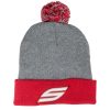 Pom Pom Beanie, Gray Red