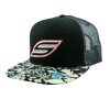 Snapback Hat, Black Flower Trucker