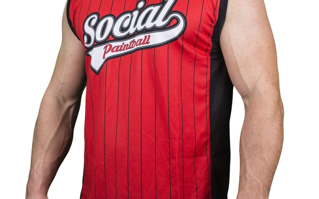 Grit Sleeveless Jersey, Red Black Pinstripe