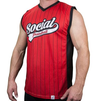Social Paintball Grit Sleeveless Paintball Jersey, Red Pinstripe Front