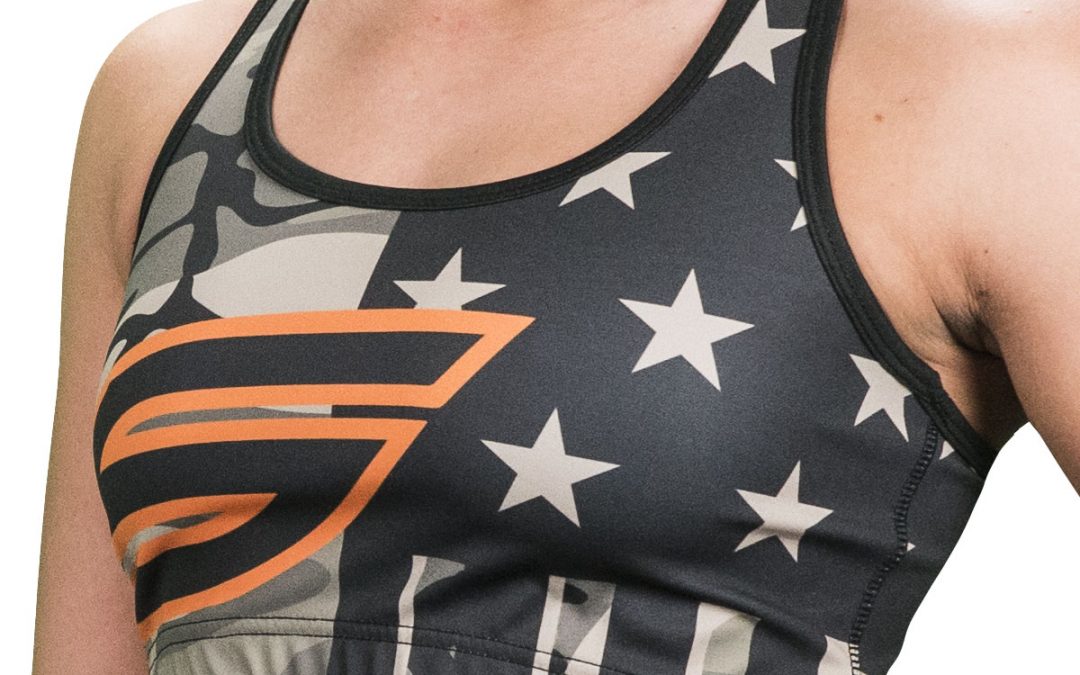 Women’s Racerback Sports Bra, American Camo