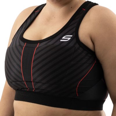 Grit Women's Racerback Padded Sports Bra, Stealth Black XL Model Side