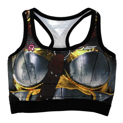 Grit Women's Racerback Padded Sports Bra, Warrior Breastplate Front Flat