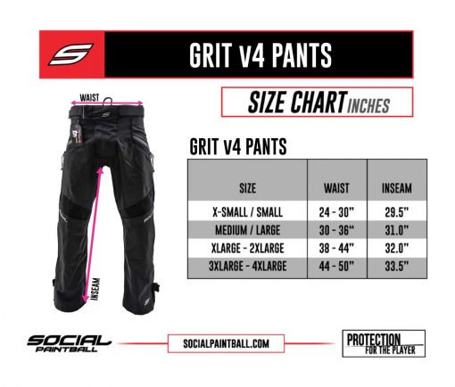 Grit v4 Pants, Black Onyx Size Chart