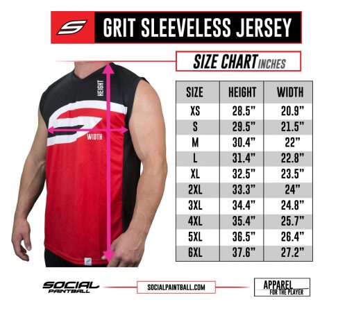 Social Paintball Grit Sleeveless JErsey Size Chart