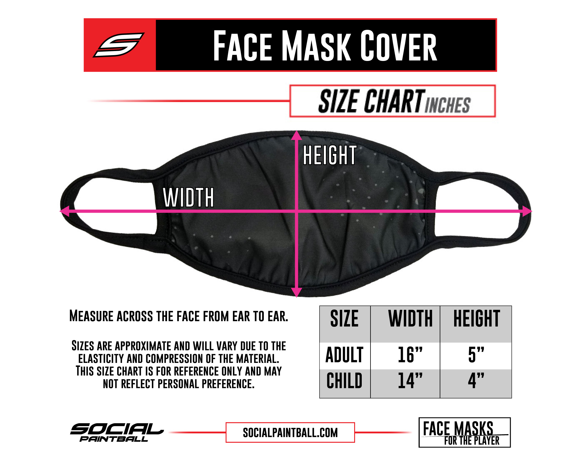 Social Paintball Face Mask Cover Size Chart