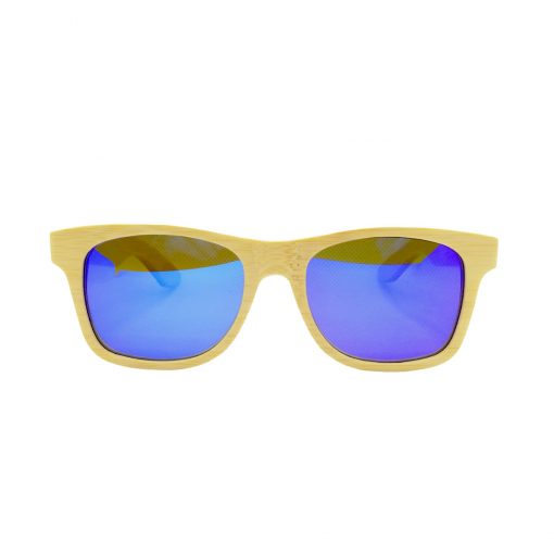 Social Paintball Bamboo Wood Sunglasses, Blue Mirror Lens Front