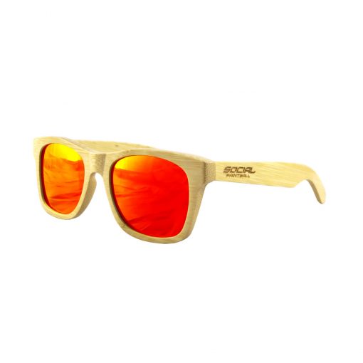 Social Paintball Bamboo Wood Sunglasses, Red Mirror Lens Side View