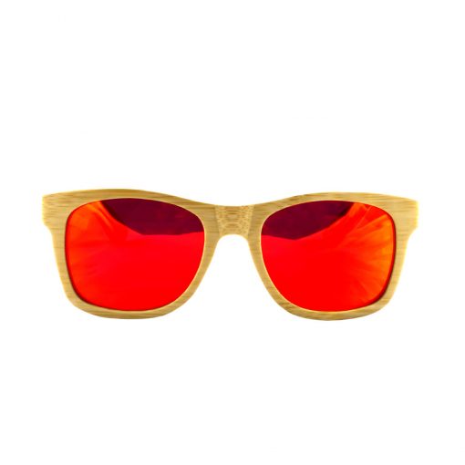 Social Paintball Bamboo Wood Sunglasses, Red Mirror Lens Front