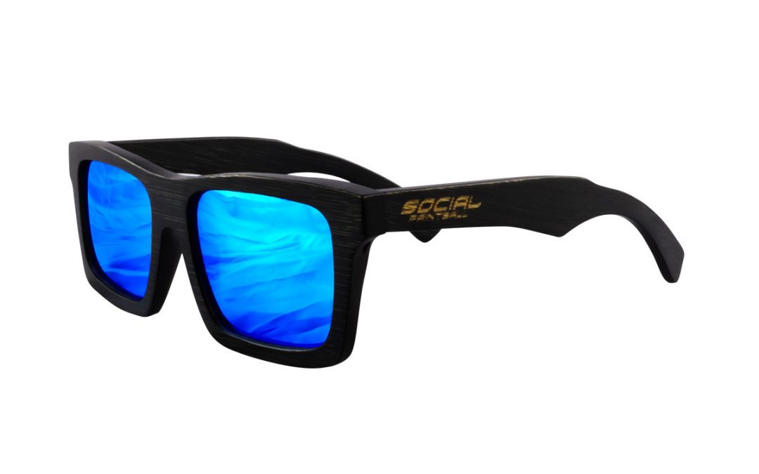 Black Bamboo Wood Sunglasses, Blue Mirror Lens