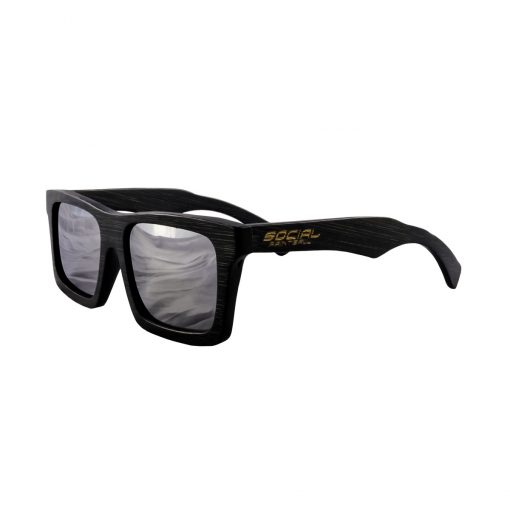 Social Paintball Black Bamboo Wood Sunglasses, Silver Mirror Lens Side View