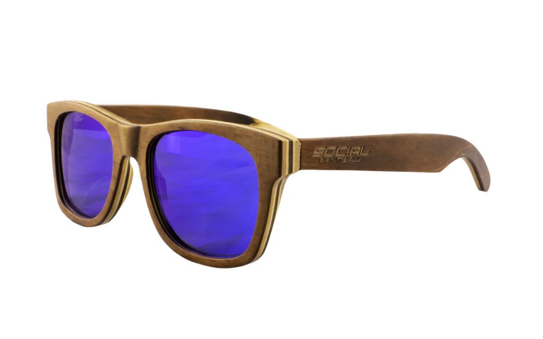 Skateboard Wood Sunglasses, Blue Mirror Lens