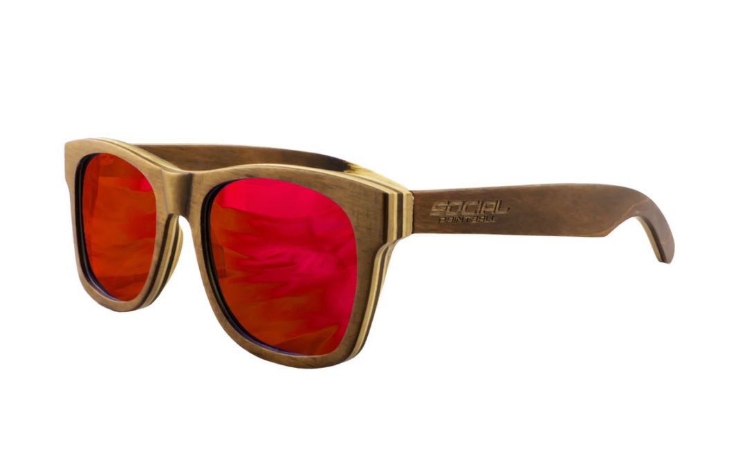 Skateboard Wood Sunglasses, Red Mirror Lens