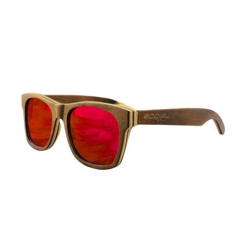 Social Paintball Recycled Skateboard Wood Sunglasses, Red Mirror Lens Side View