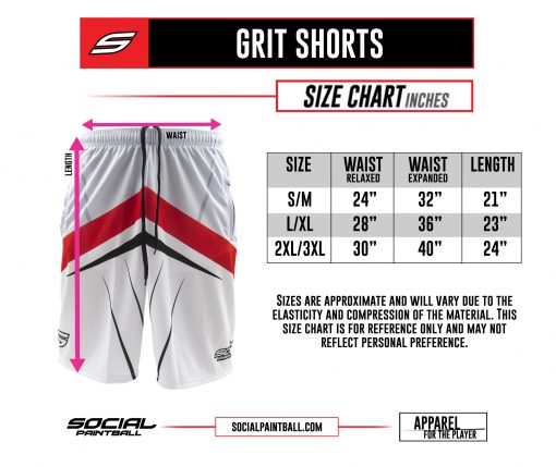 Social Paintball Grit Shorts Size Chart