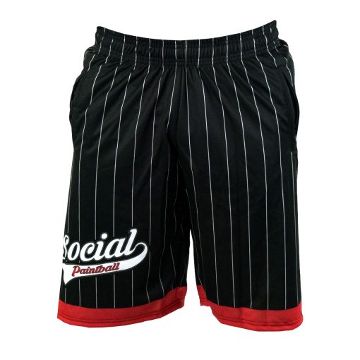 Social Paintball Grit Shorts, Red Black Pinstripe Front