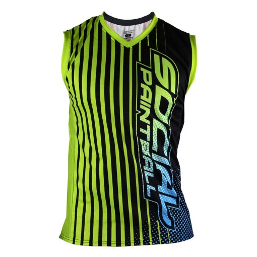 Social Paintball Grit Sleeveless Jersey, Slime Green Blue Front