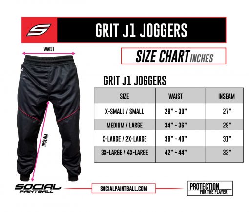 Social Paintball Grit j1 Jogger Pant Size Chart