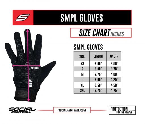 SMPL Paintball Gloves Size Chart